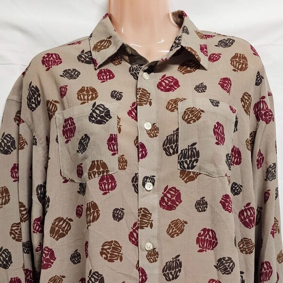 X-Girl Big Apple Women Top Blouse Shirt Size M Beige Chiffon Button Up Long Slee - Picture 2 of 14